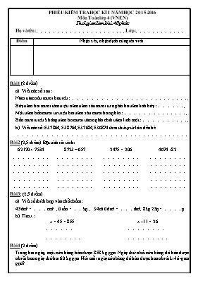 Đề kiểm tra học kỳ I môn Toán + Tiếng Việt Lớp 4 (VNEN) - Năm học 2015-2016